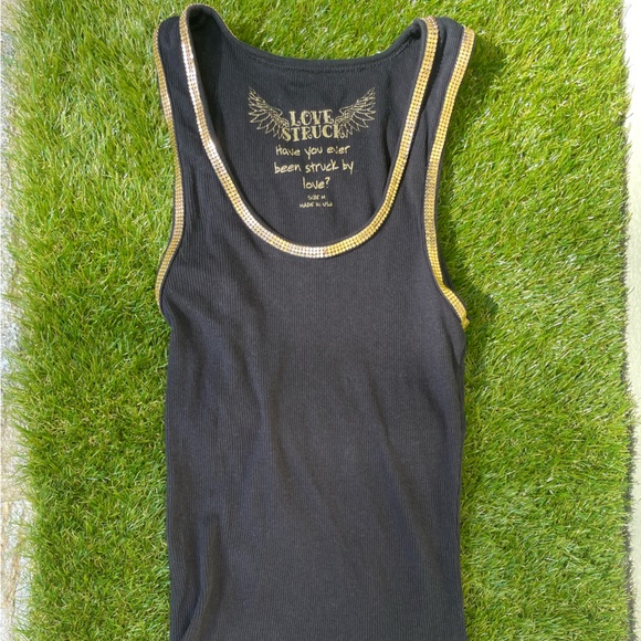 Love Struck | Vintage Y2K 2000s | Gold Trim | Black Tank Top | Size M - Picture 5 of 10